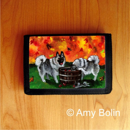 "Bobbing For Apples" Norwegian Elkhound Trifold Wallet
