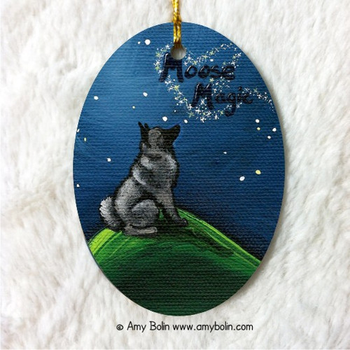 "Moose Magic" Norwegian Elkhound Ceramic Ornament Oval