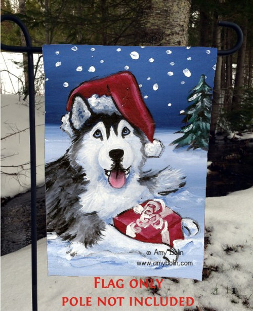 "Christmas:  Merry Christmas" Siberian Husky (blue eye) Garden Flag