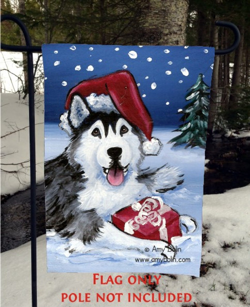 "Christmas:  Merry Christmas" Siberian Husky (brown eye) Garden Flag