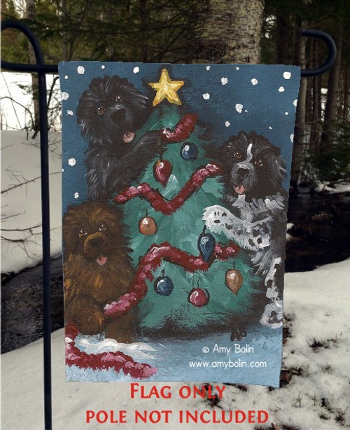 "Christmas Together" Black, Brown, Landseer Newfoundland Garden Flag