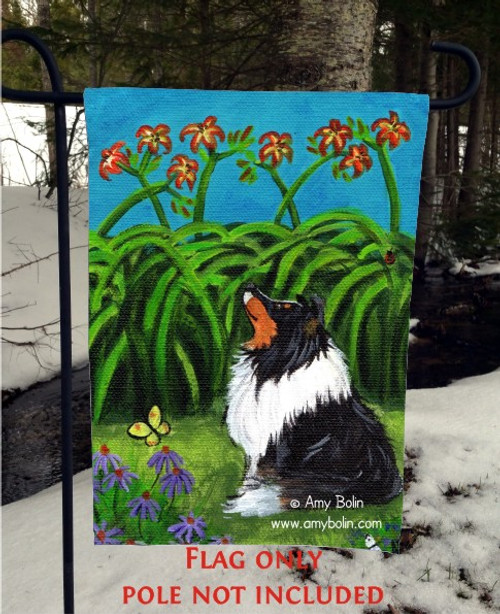 "Tiger Lily" Tri Color Shetland Sheepdog Garden Flag