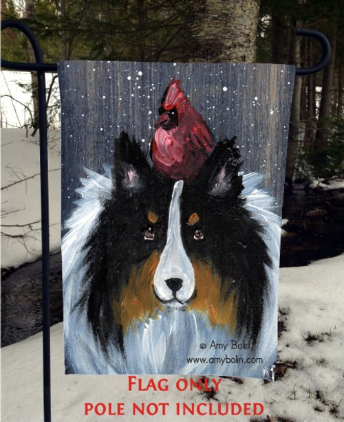 "Winter Buddies" Tri Color Shetland Sheepdog Garden Flag