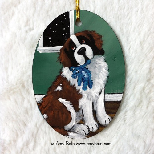 "Bedtime Buddies" Saint Bernard Ceramic Ornament Oval