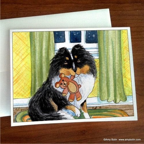 "Bedtime Buddies" Tri Color Shetland Sheepdog Note Cards