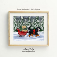"A Wintry Ride" Bernese Mountain Dog, Golden Retriever Giclée Art Print