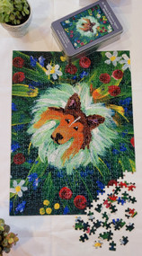 "In Mom's Flowers Again" Sable Shetland Sheepdog 500 Piece Puzzle