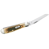 KNIFE #00013 AMBER BONE PEACH SEED JIG MINI TRAPPER