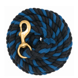 5/8" X 10' STRPED COLOR COTTON LEAD ROPE WITH SOLID BRASS 225 SNAP, BLACK/BLUE 35213-10-148