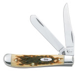 KNIFE #00013 AMBER BONE PEACH SEED JIG MINI TRAPPER