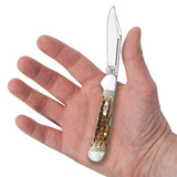 KNIFE #00133 PEACH SEED JIG AMBER BONE MINI COPPERLOCK