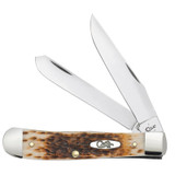 KNIFE #00163 AMBER BONE PEACH SEED JIG CHROME VANADIUM TRAPPER