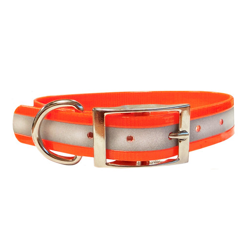 REGULAR SUNGLO, REFLECTIVE ORANGE DOG COLLAR, LEATHER BROTHERS
