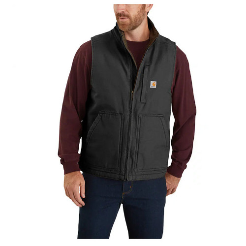 LOOSE FIT WASHED DUCK SHERPA-LINED MOCK-NECK VEST, CARHARTT