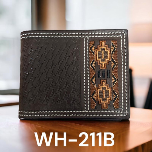 WALLET, BIFOLD, BROWN BASKET, EARTH TONE EMBROIDERY