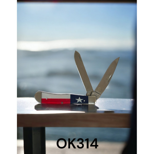 KNIFE, CIRCLE SH KNIFE, 4" SS DOUBLE BLADE, TEXAS FLAG DESIGN HANDLE