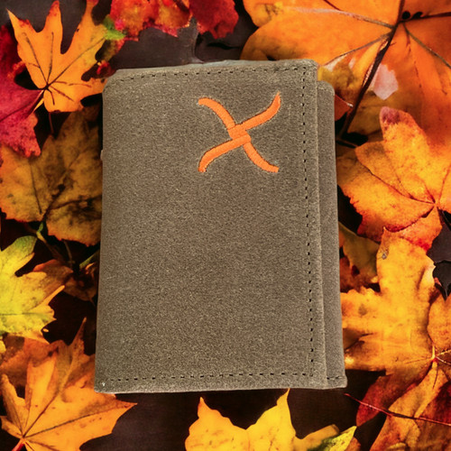 WALLET, TRIFOLD, DISTRESSED, ORANGE X