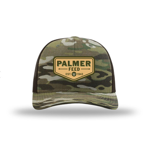 PALMER'S MULTICAM TRUCKERS CAP, BROWN MESH/CAMO FRONT, CHEVRON GREEN PATCH LOGO