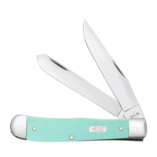 KNIFE #18100 SMOOTH SEAFOAM GREEN G-10 TRAPPER
