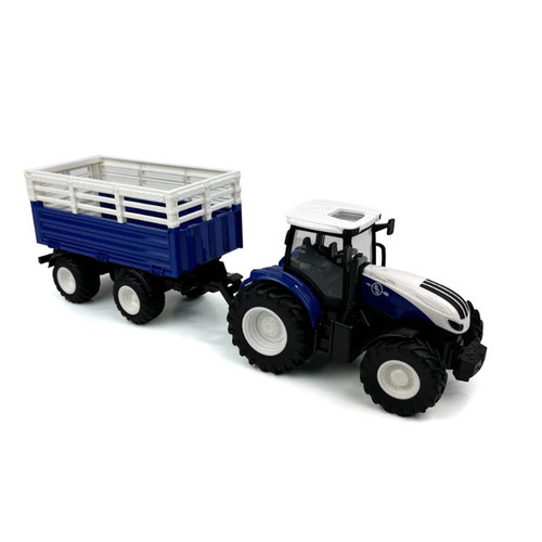 BIG COUNTRY REMOTE CONTROL TRACTOR & HAY TRAILER, BLUE