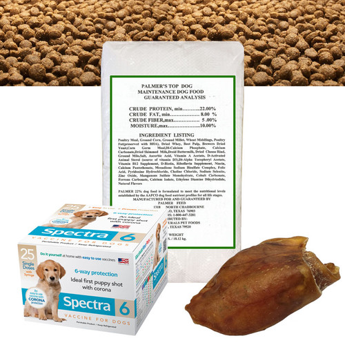 PALMER'S NEW DOG WELCOME BUNDLE- PALMER'S TOP DOG MAINTENANCE, 6-WAY PUPPY SHOT, PIG EAR DOG TREAT