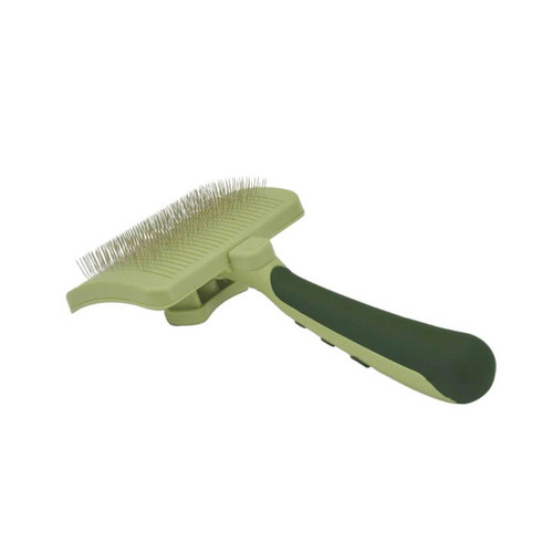 SAFARI DOG SELF-CLEANING SLICKER BRUSH, LIGHT GREEN/DARK GREEN, LARGE