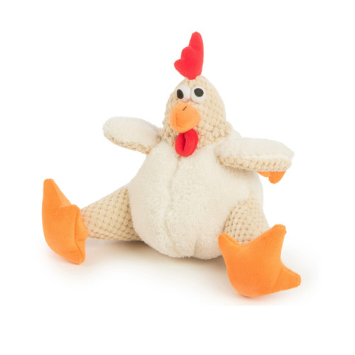 GODOG CHECKERS FAT ROOSTER SQUEAKY PLUSH DOG TOY