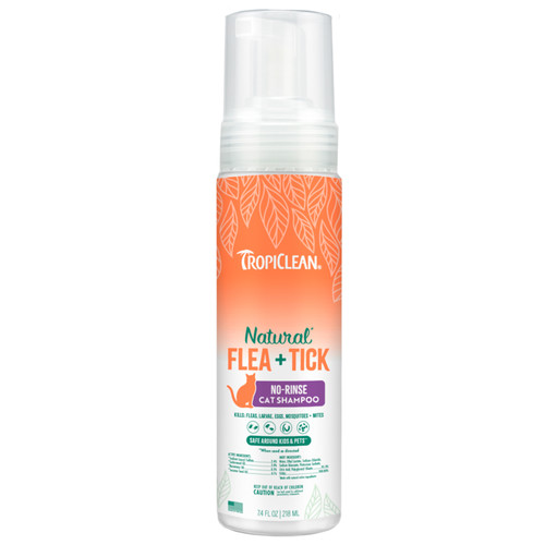 TROPICLEAN FLEA AND TICK WATERLESS SHAMPOO FOR CATS, 7.4oz, ALL NATURAL