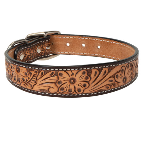 FLORAL TOOLED LEATHER COLLAR 1"X23", 06007-16-23 FLORAL TOOLED LEATHER COLLAR 1"X23", 06007-16-23