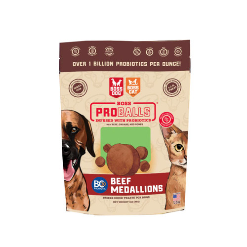 BOSS PROBALLS FREEZE DRIED RAW MEATBALL, BEEF FLAVOR, TREAT FOR DOGS, 3oz, BOSS DOG