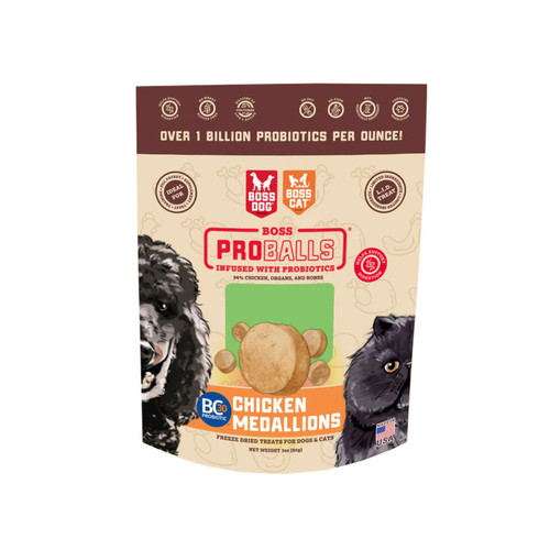 BOSS PROBALL FREEZE DRIED RAW MEATBALL, CHICKEN FLAVOR, TREAT FOR DOGS, 3oz, BOSS DOG