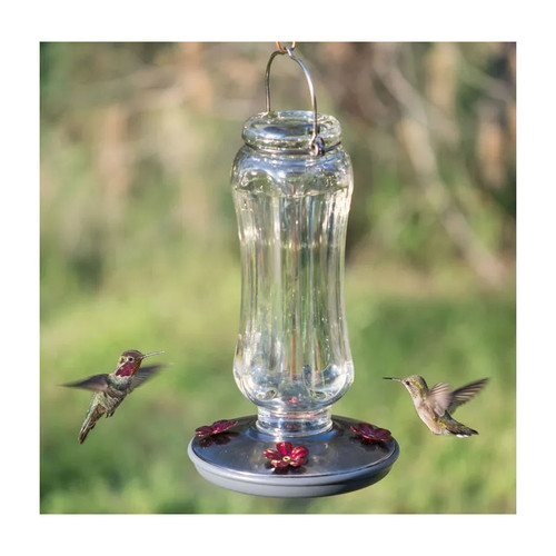 CLEAR VINTAGE HUMMINGBIRD FEEDER 8oz