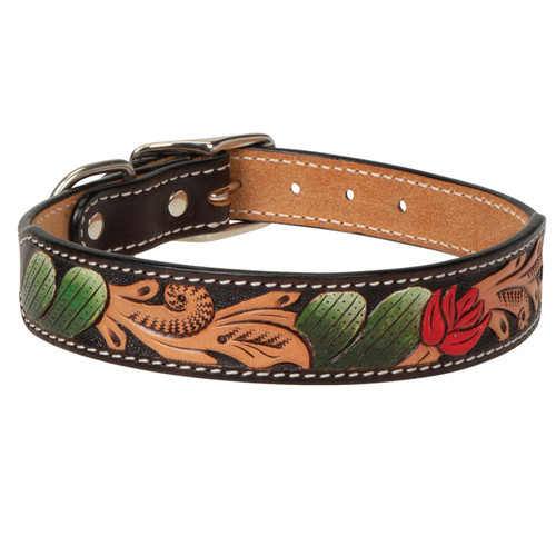PAINTED CACTUS LEATHER COLLAR, 3/4" X 17", 06008-12-17