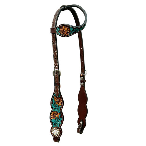 BAR H EQUINE, JORA AUTUMN HAND CARVED HORSE LEAHER ONE EAR HEADSTALL, BROWN, BER104-1E