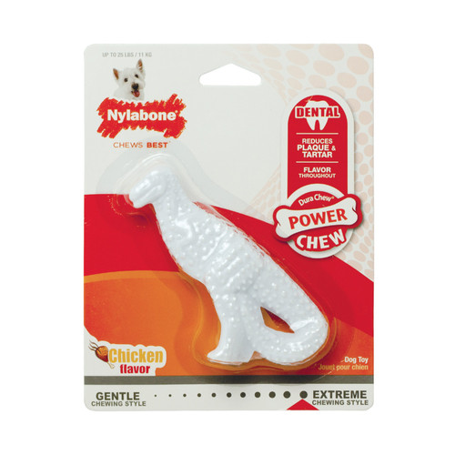 POWER CHEW DENTAL DINOSAUR DOG CHEW TOY CHICKEN, WHITE, NYLABONE