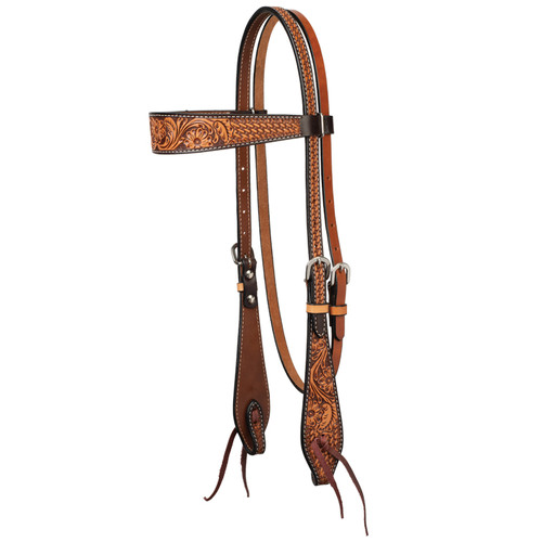 TURQUOISE CROSS TOOLED FLORAL BASKETWEAVE BROWBAND HEADSTALL, 45009-01-01