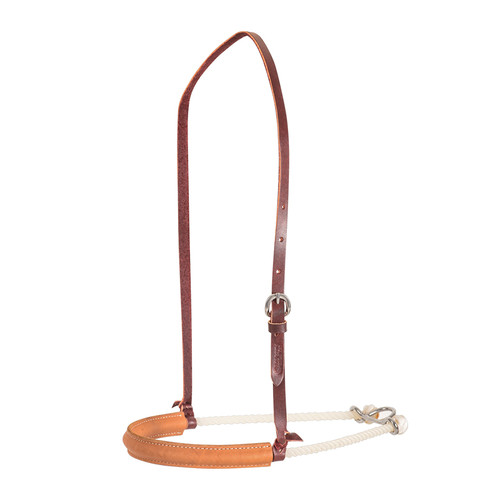 NOSEBAND, SINGLE ROPE TAN CHAP LEATHER COVERED