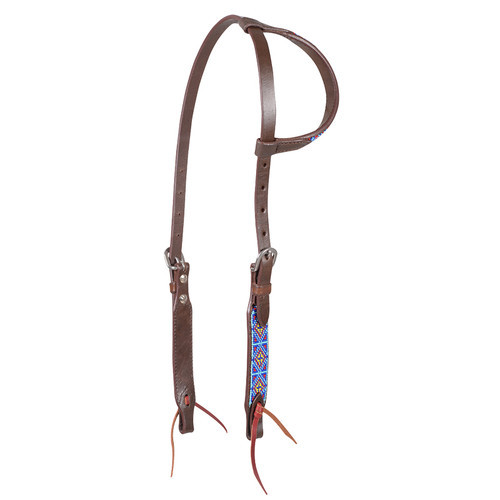 BEADED DIAMOND SLIP EAR HEADSTALL, TURQUOISE/RED
