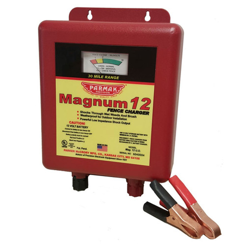 PARMAK MAGNUM 12 ELECTRIC FENCE CHARGER, 12 VOLT, BATTERY OPERATED, 30 MILES, MODEL MAG.12 U.O.