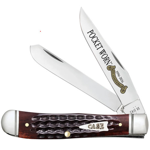 KNIFE #55230 POCKET WORN CORN COB JIG MAHOGANY BONE TRAPPER
