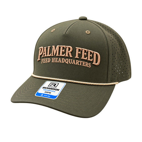 PALMER'S LASER PERFORATED PERFORMANCE ROPE CAP, SOLID DARK LODEN/TANNIN-GRAY, 3D "PALMER FEED" EMBROIDER