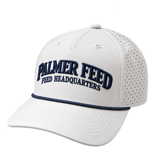 PALMER'S LASER PERFORATED PERFORMANCE ROPE CAP, WHITE/NAVY-GREY, 3D "PALMER FEED" EMBROIDER