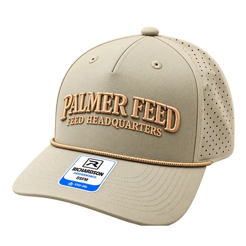 PALMER'S LASER PERFORATED PERFORMANCE ROPE CAP, OAT MILK/ELMWOOD-WHITE, 3D "PALMER FEED" EMBROIDER