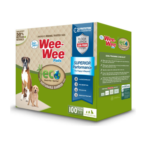 FOUR PAWS WEE-WEE SUPERIOR PERFORMANCE ECO BAMBOO DOG PEE PUPPY PADS, 100pk