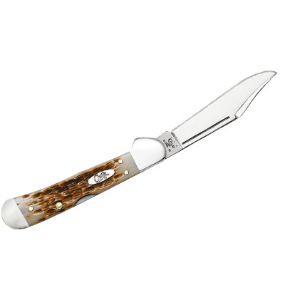 KNIFE #00133 PEACH SEED JIG AMBER BONE MINI COPPERLOCK