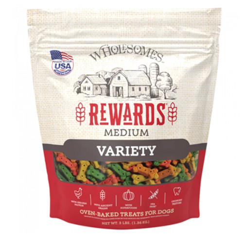 WHOLESOMES DOG BISCUIT, REWARDS MEDIUM VARIETY, 3lb