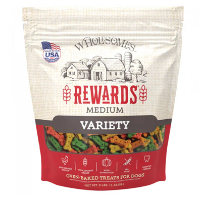 WHOLESOMES DOG BISCUIT, REWARDS MEDIUM VARIETY, 3lb