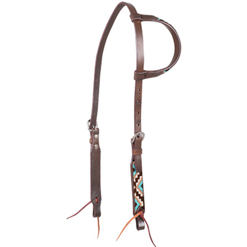 HEADSTALL, SLIP EAR BEADED CHOCOLATE/TAN