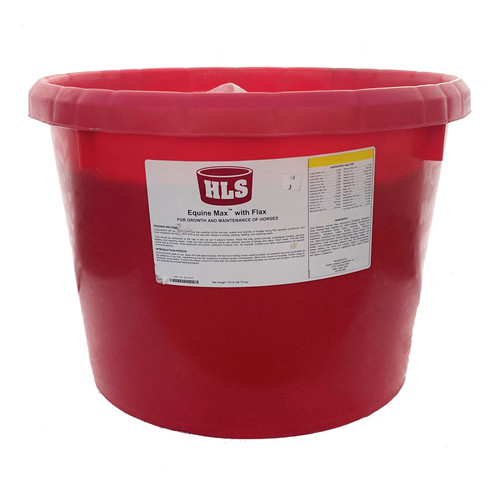 HLS EQUINE MAX WITH  FLAX, FOR GROWTH AND MAINTENANCE OF HORSES, 125# RED TUB HLS EQUINE MAX WITH  FLAX, FOR GROWTH AND MAINTENANCE OF HORSES, 125# RED TUB