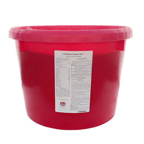 HLS FLY BUSTER EQUINE MAX, FOR ALL CLASSES OF HORSES, 50# RED BUCKET, WITH CLEARAFLY